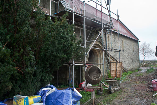 Work in progress on St. Aidan's church, Carlton.