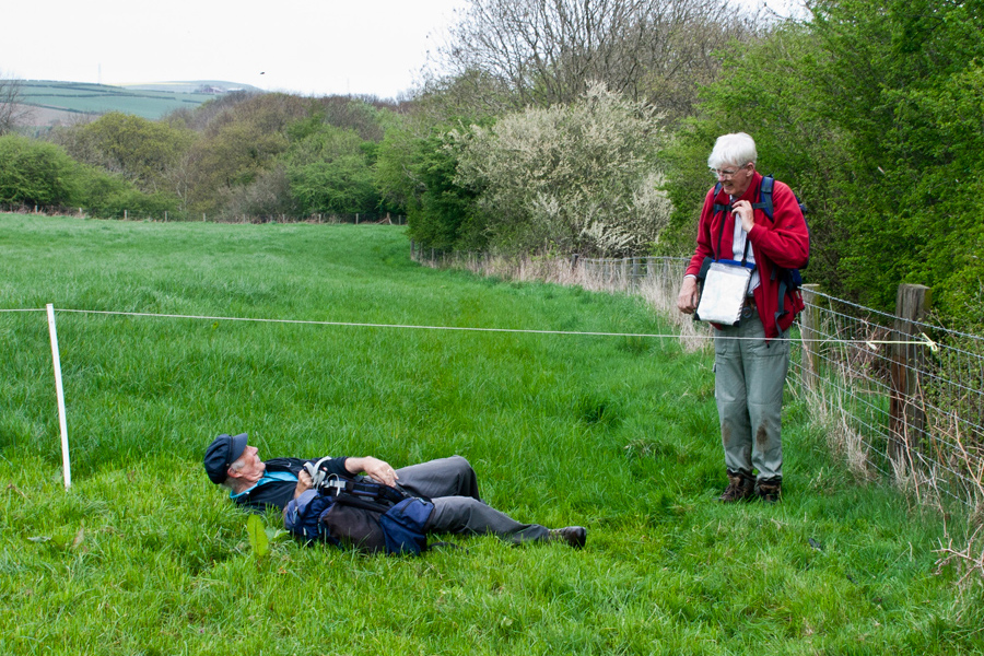 On a walk from Skinningrove to Liverton in 2014, our way was blocked by an electric fence. Time for Cliff and Alan to somehow get past the fence!